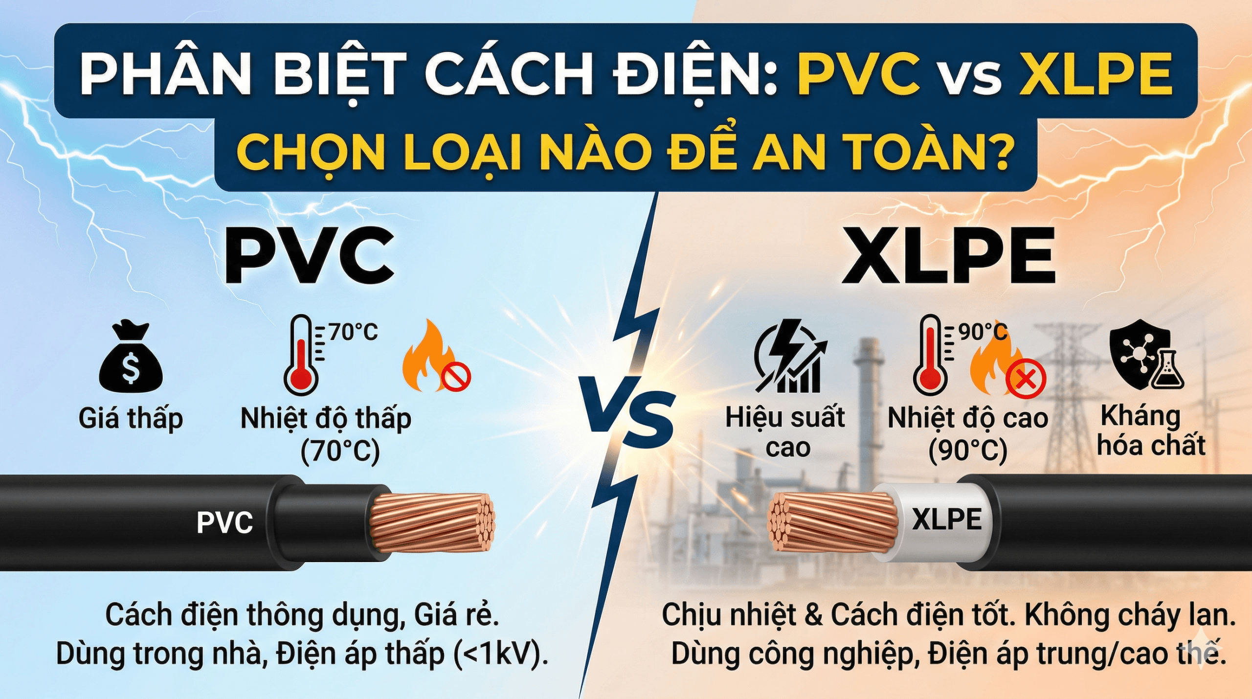 Phân biệt cách điện PVC và XLPE