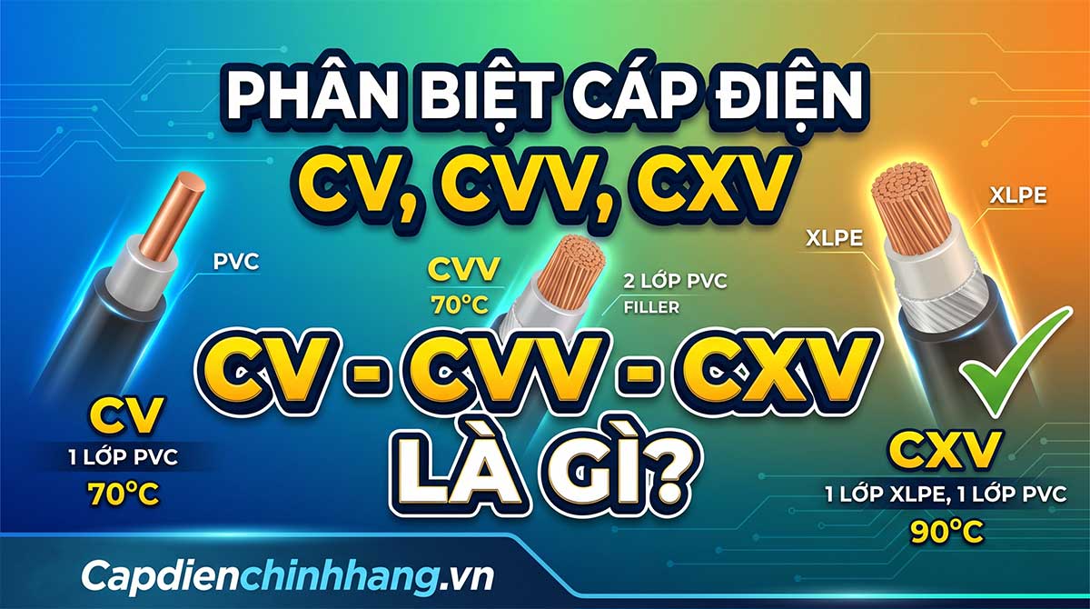 CV, CVV, CXV là gì? Cách phân biệt và ứng dụng các loại cáp điện