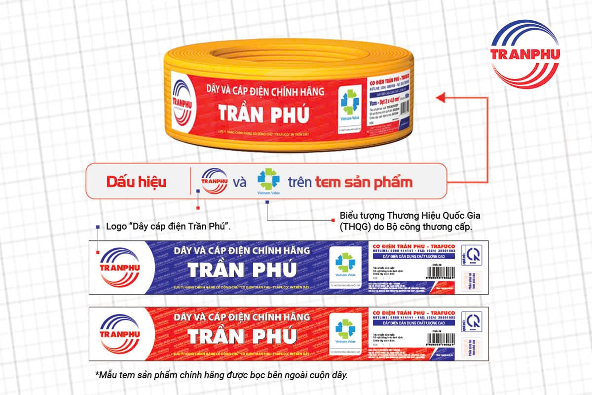 Nhận biết dây điện Trần Phú chính hãng qua tem mác