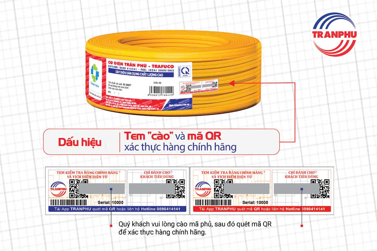 Quét mã QR bằng ứng dụng để kiểm tra dây điện Trần Phú chính hãng